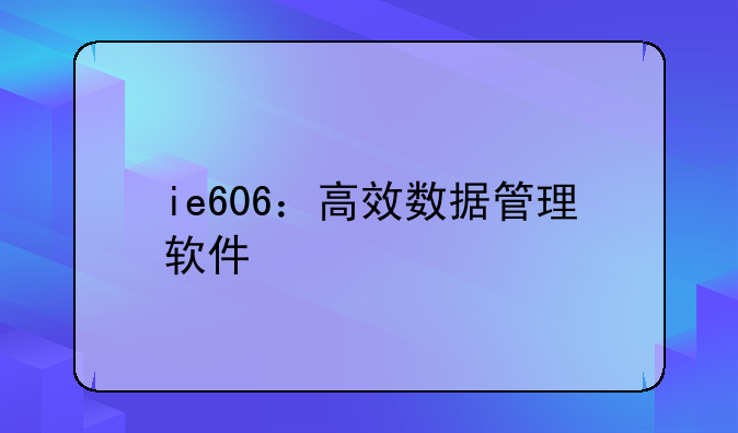 ie606：高效数据管理软件