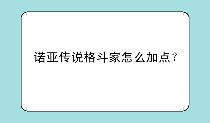 诺亚传说格斗家怎么加点？