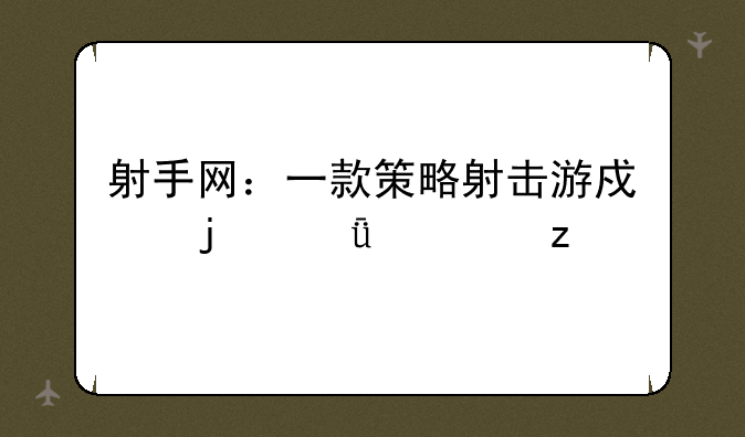 射手网：一款策略射击游戏的深度解析