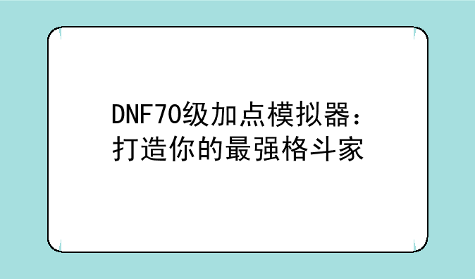 DNF70级加点模拟器：打造你的最强格斗家