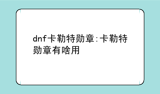 dnf卡勒特勋章:卡勒特勋章有啥用