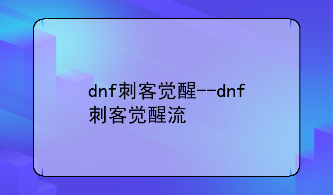 dnf刺客觉醒--dnf刺客觉醒流